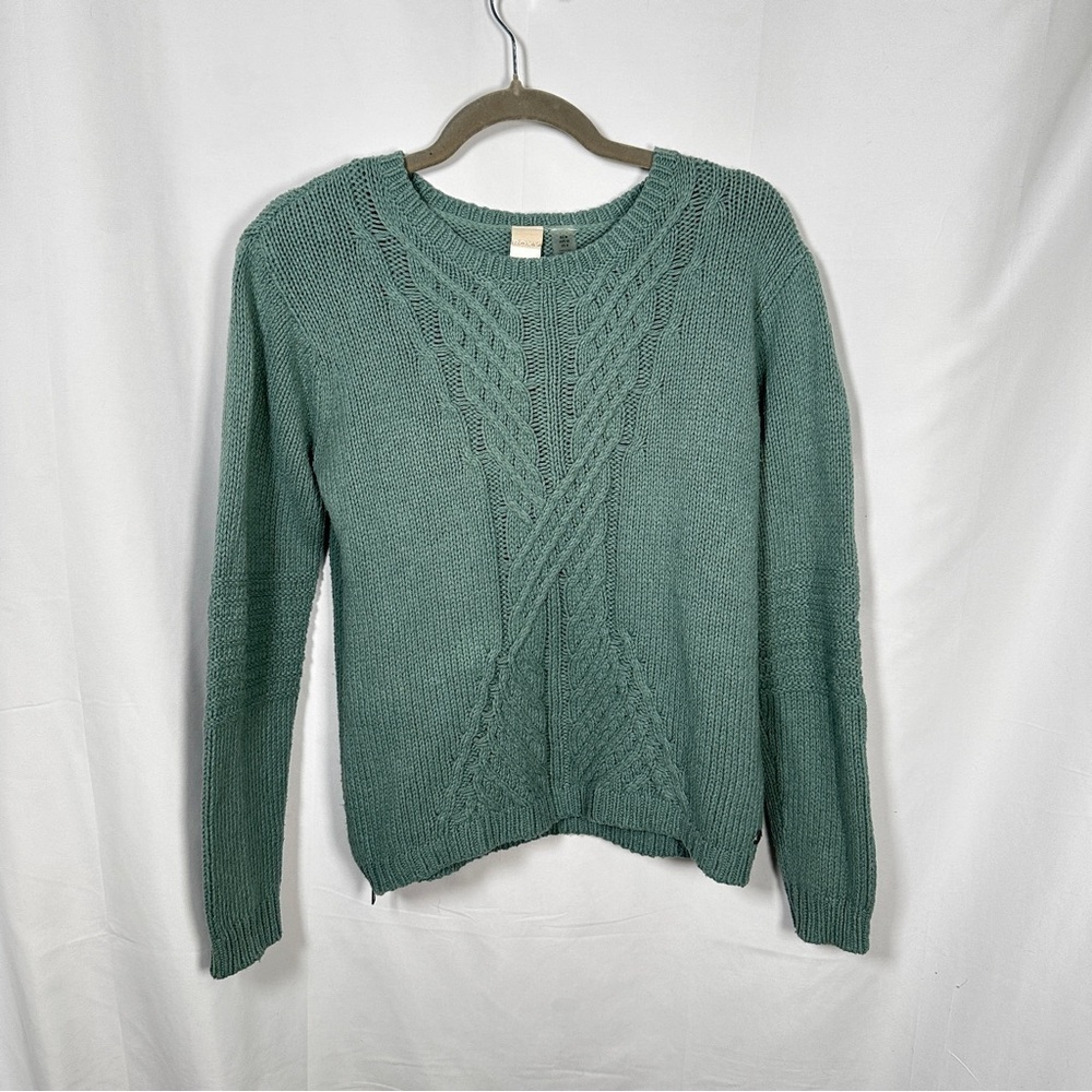 Roxy Cable Knit Sweater Cotton Wool Blend Sage Green Cozy Coastal Grandmacore M - Picture 3 of 13
